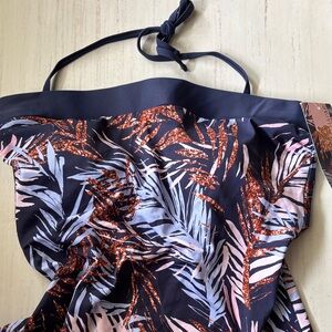 NWT New With Tags Hapari Navy Halter Tankini Bandeau Top With Leaf Print